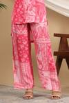Shop_Bairaas_Pink Muslin Printed Persian Shirt Collar High Low Tunic And Pant Set_Online_at_Aza_Fashions