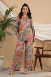 Buy_Bairaas_Multi Color Muslin Printed Abstract Shirt Collar And Pant Set_at_Aza_Fashions