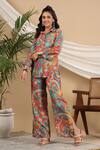 Bairaas_Multi Color Muslin Printed Abstract Shirt Collar And Pant Set_Online_at_Aza_Fashions