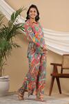 Buy_Bairaas_Multi Color Muslin Printed Abstract Shirt Collar And Pant Set_Online_at_Aza_Fashions