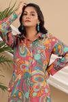 Shop_Bairaas_Multi Color Muslin Printed Abstract Shirt Collar And Pant Set_Online_at_Aza_Fashions