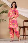 Buy_Bairaas_Magenta Muslin Abstract Collared Neck Printed Shirt Kurta And Afghani Pant Set_at_Aza_Fashions