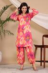 Shop_Bairaas_Magenta Muslin Abstract Collared Neck Printed Shirt Kurta And Afghani Pant Set_Online_at_Aza_Fashions