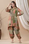 Buy_BAIRAAS_Green Muslin Printed Floral Collared Neck Shirt Kurta And Afghani Pant Set_at_Aza_Fashions