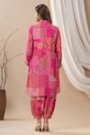 Shop_Bairaas_Magenta Muslin Printed Floral Collared Neck Kurta And Afghani Pant Set_at_Aza_Fashions