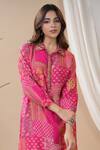 Buy_Bairaas_Magenta Muslin Printed Floral Collared Neck Kurta And Afghani Pant Set
