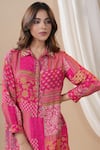 Shop_Bairaas_Magenta Muslin Printed Floral Collared Neck Kurta And Afghani Pant Set