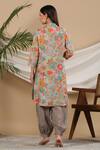 Shop_Bairaas_Grey Muslin Printed Floral Collared Neck Flower Kurta And Afghani Pant Set_at_Aza_Fashions