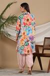 Shop_Bairaas_Peach Muslin Floral Collared Neck Bright Print Kurta And Afghani Pant Set_at_Aza_Fashions