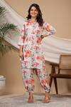 Buy_Bairaas_Grey Muslin Floral Collared Neck Abstract Print Kurta And Afghani Pant Set_at_Aza_Fashions
