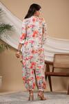 Shop_Bairaas_Grey Muslin Floral Collared Neck Abstract Print Kurta And Afghani Pant Set_at_Aza_Fashions