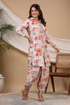 Shop_Bairaas_Grey Muslin Floral Collared Neck Abstract Print Kurta And Afghani Pant Set_Online_at_Aza_Fashions
