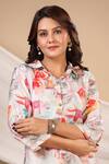 Buy_Bairaas_Grey Muslin Floral Collared Neck Abstract Print Kurta And Afghani Pant Set