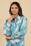 Shop_Bairaas_Blue Muslin Printed Leaf Notched Abstract Kurta And Afghani Pant Set_Online_at_Aza_Fashions
