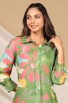 Shop_Bairaas_Green Muslin Printed Floral Collared Neck Floret Shirt Kurta And Afghani Pant Set_Online_at_Aza_Fashions