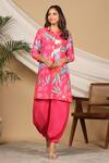 Shop_Bairaas_Pink Muslin Floral Collared Neck Floret Print Kurta And Afghani Pant Set_at_Aza_Fashions