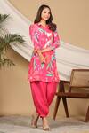 Bairaas_Pink Muslin Floral Collared Neck Floret Print Kurta And Afghani Pant Set_Online_at_Aza_Fashions