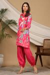 Buy_Bairaas_Pink Muslin Floral Collared Neck Floret Print Kurta And Afghani Pant Set_Online_at_Aza_Fashions