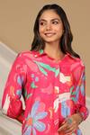 Bairaas_Pink Muslin Floral Collared Neck Floret Print Kurta And Afghani Pant Set_at_Aza_Fashions