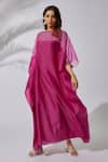 Buy_The Aarya_Pink Pure Handwoven Chanderi Embroidered Sequin Boat Kaftan _at_Aza_Fashions