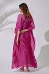 Shop_The Aarya_Pink Pure Handwoven Chanderi Embroidered Sequin Boat Kaftan _at_Aza_Fashions