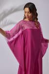 The Aarya_Pink Pure Handwoven Chanderi Embroidered Sequin Boat Kaftan _Online_at_Aza_Fashions