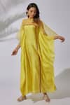 Buy_The Aarya_Yellow Chanderi, Viscose Sequins, Beads Boat Neck And Embroidered Kaftan _at_Aza_Fashions