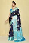 Buy_Samyukta Singhania_Blue Pure Banarasi Silk Woven Floral Saree With Running Blouse _at_Aza_Fashions