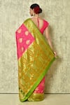 Shop_Samyukta Singhania_Pink Pure Banarasi Silk Woven Floral Colorblock Saree With Running Blouse _at_Aza_Fashions