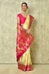 Buy_Samyukta Singhania_Cream Pure Banarasi Silk Woven Floral Colorblock Saree With Running Blouse _Online_at_Aza_Fashions