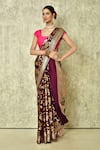 Buy_Samyukta Singhania_Wine Pure Chiffon Georgette Woven Floral Botanic Saree With Running Blouse _Online_at_Aza_Fashions