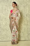 Buy_Samyukta Singhania_White Pure Chiffon Georgette Woven Botanic Pattern Saree With Running Blouse _Online_at_Aza_Fashions