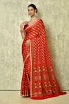 Buy_Samyukta Singhania_Red Pure Chiffon Georgette Woven Floral Botanic Saree With Running Blouse _at_Aza_Fashions