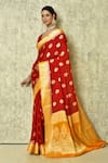 Buy_Samyukta Singhania_Red Pure Chiffon Georgette Woven Floral Saree With Running Blouse _at_Aza_Fashions