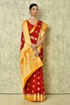 Buy_Samyukta Singhania_Red Pure Chiffon Georgette Woven Floral Saree With Running Blouse _Online_at_Aza_Fashions