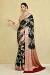 Buy_Samyukta Singhania_Black Pure Chiffon Georgette Woven Floral Floret Saree With Running Blouse _at_Aza_Fashions