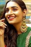 Shop_Kanyaadhan By DhirajAayushi_Green Beads Hand Embroidered Dangler Earrings _at_Aza_Fashions