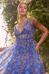 ZiP by Payal & Zinal_Blue Organza Print Floral Deep V Neck Dory Bloom Dress _Online_at_Aza_Fashions