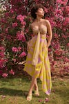 Buy_ZiP by Payal & Zinal_Yellow Georgette Print Floral Sweetheart Neck Ametrine Bralette With Skirt_at_Aza_Fashions