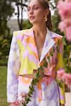 ZiP by Payal & Zinal_Yellow Twill Printed Floral Notched Lapel Collar Neon Baby Blazer And Shorts Set_Online_at_Aza_Fashions