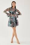 Buy_Koai_Multi Color Chiffon Leaf Pattern Tiered Skirt _at_Aza_Fashions