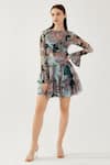 Koai_Multi Color Chiffon Leaf Pattern Tiered Skirt _at_Aza_Fashions