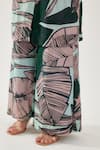 Koai Multi Color Cotton, Silk Leaf Pattern Wide Legged Pant at Aza Fashions Koai_Multi Color Cotton, Silk Leaf Pattern Wide Legged Pant _at_Aza_Fashions