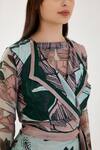 Shop Koai Multi Color Cotton, Silk Collared Leaf Pattern Wrap Jacket Online at Aza Fashions Shop_Koai_Multi Color Cotton, Silk Collared Leaf Pattern Wrap Jacket _Online_at_Aza_Fashions