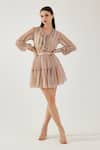 Buy_Koai_Pink Chiffon Stripe Pattern Tiered Skirt _at_Aza_Fashions