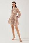 Buy_Koai_Pink Chiffon Stripe Pattern Tiered Skirt _Online_at_Aza_Fashions