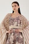 Koai_Pink Stripe Pattern Cape _at_Aza_Fashions