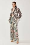 Koai_Pink Cotton Embroidery Collared Floral Pattern Gathered Sleeve Shirt _Online_at_Aza_Fashions