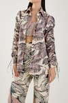 Buy_Koai_Pink Cotton Embroidery Collared Floral Pattern Gathered Sleeve Shirt _Online_at_Aza_Fashions