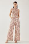 Buy_KoAi_Pink Heavy Cotton Silk Floral Pattern Wide Legged Pant _at_Aza_Fashions